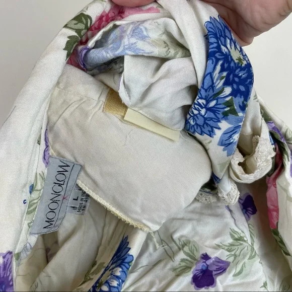 Vintage Moonglow Floral Maxi Dress Long Sleeve Women Size Large White Pink - Picture 10 of 10